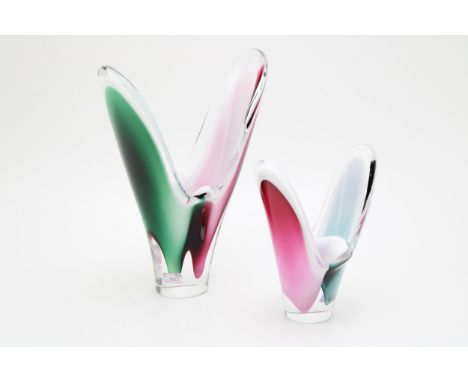 Paul Kedelv Flygsfors Coquille art glass vase, signed, 24.6cm tall together with another smaller example, (2).  Small vase sh