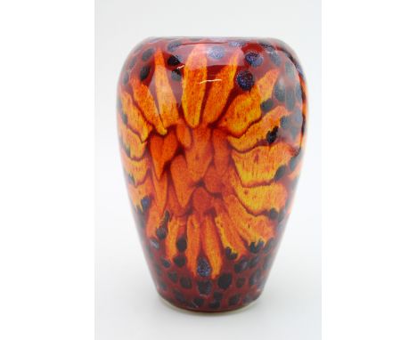 Poole Pottery abstract vase with sunburst design with textured decoration, 17.5cm tall.  In good condition with no obvious da