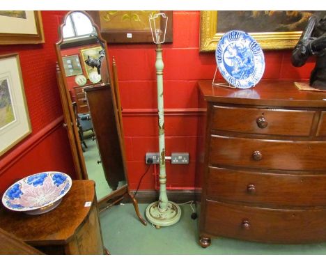 A green chinoiserie and gilt relief turned column lamp standard 