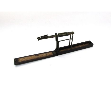 A set of 19th Century brass folding pocket scales in mahogany case with paper instructions A. Wilkinson, box, 13.5cm long