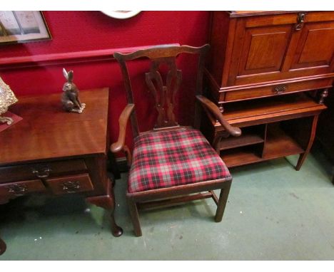 A country Chippendale circa 1780's mahogany elbow chair with tartan seat 