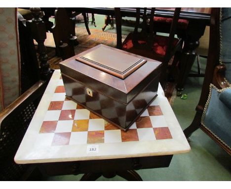 A 19th Century mahogany caddy top sewing box with compartmented interior, 15cm x 26cm x 19cm 