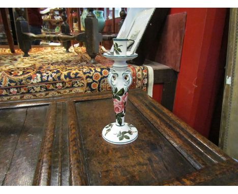 A Wemyss rose pattern candlestick, 25cm tall 