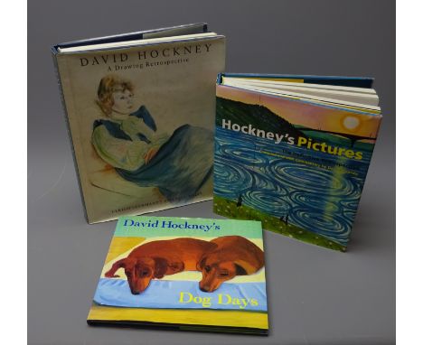 Hockney, David: Dog Days, pub.1998, Hockney's Pictures, pub.2004 and A Drawing Retrospective, pub.1995, all in d/w, 3vols