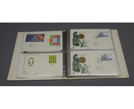 Specialist GB definitive FDC collection, 89 items, includes ten pound issue (two different cancels), coils, booklet pane, fir