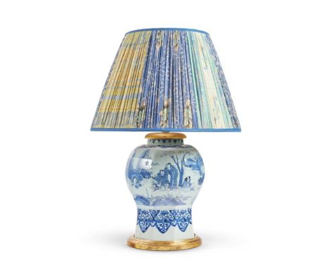 A DUTCH DELFT TRANSITIONAL STYLE BLUE AND WHITE OCTAGONAL SECTION BALUSTER VASE  CIRCA 1700 AND LATER  Now fitted as a lamp, 