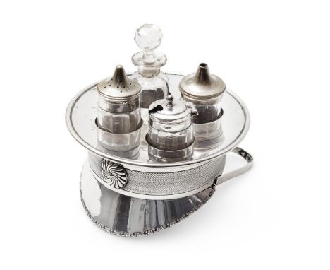 A VICTORIAN SILVER PLATE NOVELTY CRUETGOTSCHER & CO BIRMINGHAM, DESIGN REGISTERED 1886 In the form of a peaked capContaining 