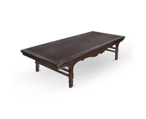 A CHINESE ELM (JUMU) SWORD LEG OPIUM BED19TH CENTURYwith wicker top 56cm high, 235cm wide, 100cm deep    Condition Report: Ma