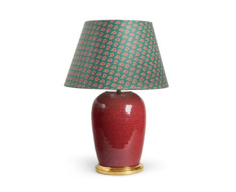 A CHINESE FLAMBÉ MELON JAR18TH/19TH CENTURYAdapted as lamp and with later gilt basethe base 43cm high, 57cm high overall incl