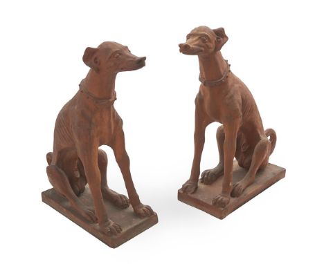 A PAIR OF ITALIAN TERRACOTTA MODELS OF ITALIAN GREYHOUNDS SECOND HALF 19TH CENTURY 100cm high, 80cm wide; 66cm high, 33cm wid