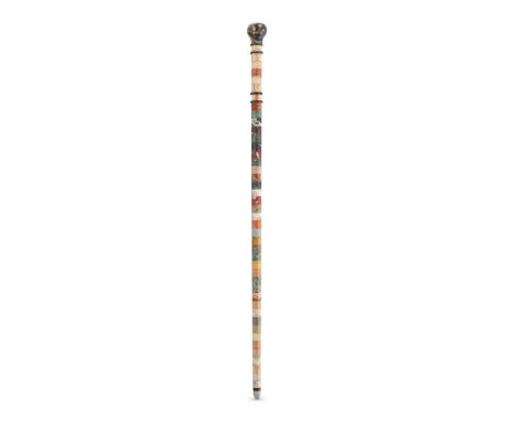 AN EDWARDIAN 'GRAND TOUR' BANDED SPECIMEN MARBLE WALKING STICK ITALIAN CIRCA 1910 96cm long Condition Report: GRAND TOUR WALK