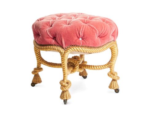 AFTER FOURNIER- A NAPOLEON III CARVED GILTWOOD ROPETWIST STOOL FRENCH, CIRCA 1880 Stuffover button upholstered seat, later ca