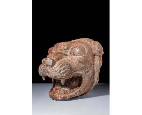 Ca. 500 - 400 BC or later.A hollow bronze lion head, cast via the lost wax (cire perdue) process, with a fierce expression as