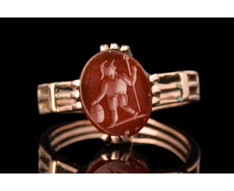 Ca. AD 1 - 300 (intaglio), Ca. AD 1800 - 1900 (ring).A gold finger ring composed of three rods joined together to form a hoop