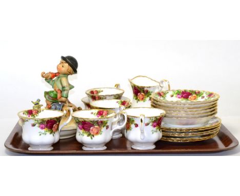 A group including Royal Albert Old Country Roses, Royal Worcester plate, Goebel figures etc 