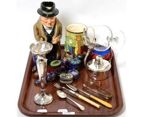 A group of miscellaneous including silver vase, Royal Doulton Winston Churchill character jug, limited edition Beswick mug, b