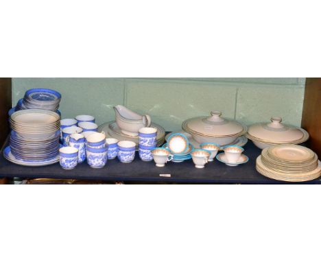 A collection of Royal Worcester wares including Willow pattern tea and coffee sets, Berkshire pattern dinner wares including 