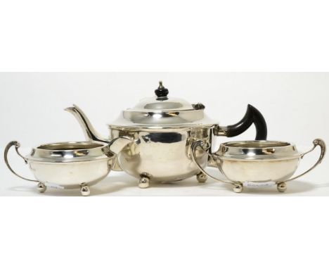 A silver three piece bachelors tea service 