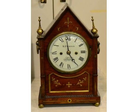 A rosewood striking table clock, white dial, later signed, R.J. Warren, London, later twin fusee movement, striking on a bell