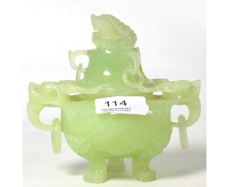 A Chinese carved jade censer and cover, 20th century 13cm high. Flea bite chips. 