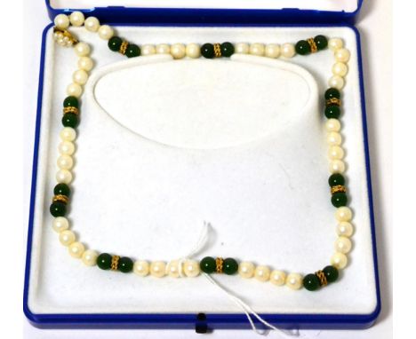 Pearl and jade necklace