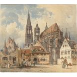 Friedrich Eibner. Blick auf das Freiburger Münster. 1852