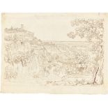 Deutsch, um 1820. Blick auf Tivoli („Oh Campagna, wie ein Meer unendlich - !“).