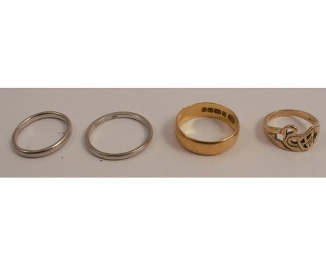 A plain wedding ring, stamped 'Platinum', 3.9g gross, together with an 18 carat white gold wedding ring, 2g gross, a 22 carat