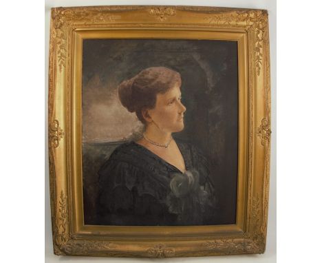 An English School, oil on canvas, portrait of a woman wearing a black dress, 24ins x 20ins