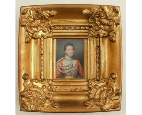 Miniature, portrait of an officer in uniform, inscribed to the reverse, painted by K Maclay Edinburgh, February 1822, Cornet 