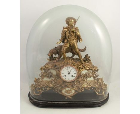A 19th century Japy Freres gilt metal and marble mantel clock, with striking movement, the white enamel dial inscribed H Marc