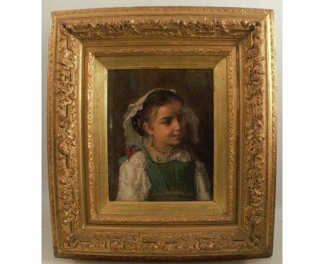 Henri Girardet 1884, oil on canvas, bust portrait of a young girl, 10ins x 8.25ins