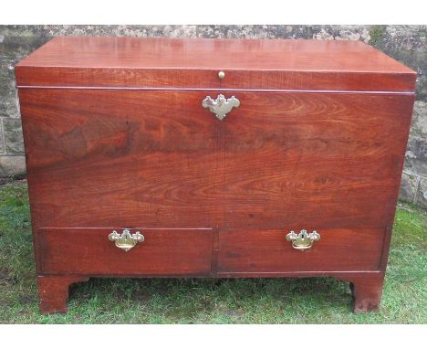 A Georgian mahogany mule chest, with plain rising lid, fitted with two drawers below, raised on bracket feet, width 48ins x d
