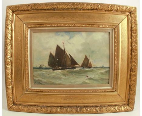 William Vallance, oil on artist board, seascape with boats in full sail. 9ins x 13ins
