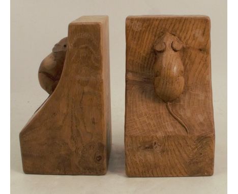 A pair of Robert Mouseman Thompson oak book ends, height 6insCondition Report:  Satisfactory condition