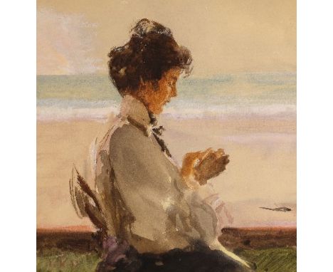 Laura Knight, watercolour and body colour, initialled LK 13 indistinctly lower left, portrait in profile of a young lady, pro