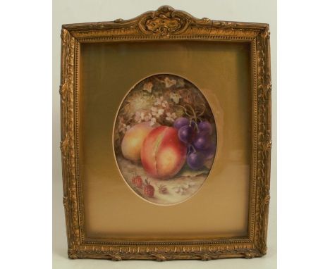A Royal Worcester plaque, painted with still life of fruit and flowers on a mossy bank by R Sebright, signedCondition Report: