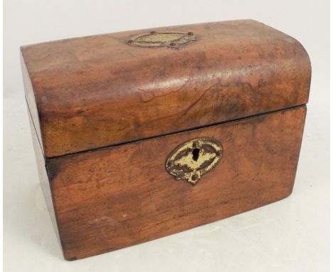A Victorian walnut domed top tea caddy, with gilt metal mounts, the interior fitted with two covered compartments, width 8ins