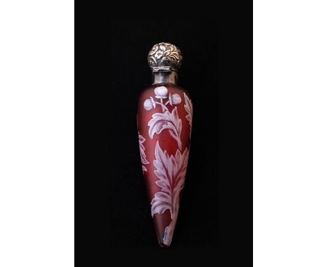 Thomas Webb, a cameo scent bottle with a silver top, having floral decoration, white cut through to ruby red, height 5ins,&nb