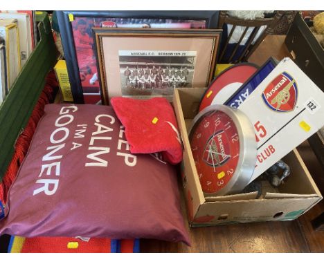 A qty of Arsenal memorabilia inc. framed picture of the 1971-72 team plus other items