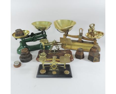 A set of post office scales, 19cm, together with three others