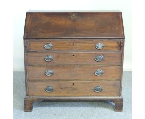 A George III mahogany bureau, on bracket feet, 106cm