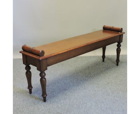 A Regency style light oak window seat, on turned legs, 135cm 