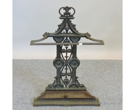 A Victorian black painted cast iron stick stand, with registration diamond to reverse, 80cm tall