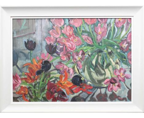 Sarah Rose Troughton (b.1953) Tiptoe through the TulipsSigned with initials SRT (lower right)Oil 41 x 58cm
Alongside her duti