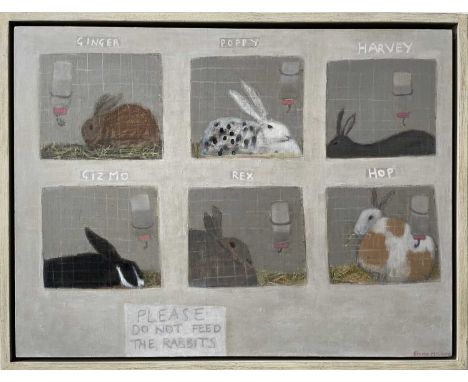 Emma McClure (b.1962)Rabbits boarding at Freightliners FarmSigned (lower right)Oil on linen76 x 102cm
Born in London in 1962,
