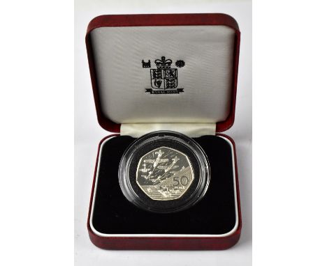 ROYAL MINT; a 1944-1994 silver proof D-Day commemorative 50p coin, encapsulated, with certificate, in presentation case.