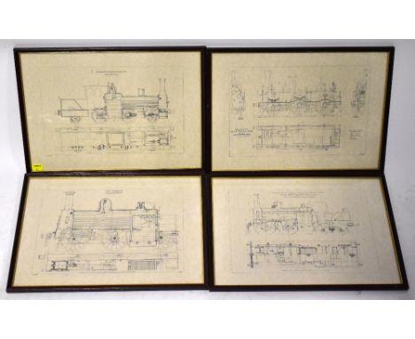A group of four reduced prints, each depicting a technical drawing relating to steam locomotives, to include 'Goods Locomotiv
