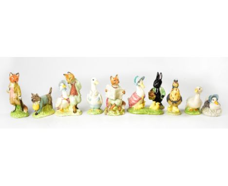 BESWICK AND ROYAL ALBERT; Beatrix Potter figures to include 'Sally Henny Penny', 'Jemima and her Ducklings', 'John Joiner', '