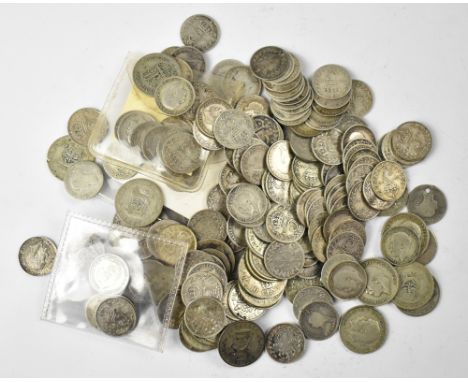 A quantity of silver, half silver and other threepence coins, to include Victoria, George, etc. CONDITION REPORT Appear to be
